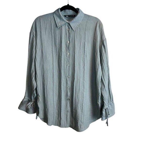 Zara Green Oversized Button Down Extra Small XS - Picture 2 of 7